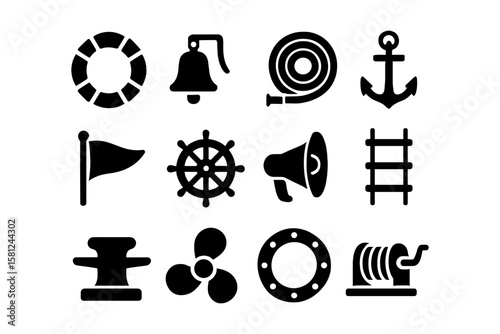 Nautical icons set: classic maritime symbols for design projects