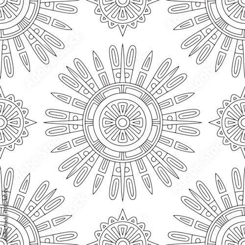 Intricate Sun Mandala Pattern Black White Geometric Design black and white