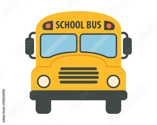Front view yellow school bus transportation icon for students field trips and back to school graphics. Vector illustration.