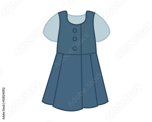 School uniform dress short sleeve top with pleated skirt classic student clothing for classroom back to school themes. Vector illustration.