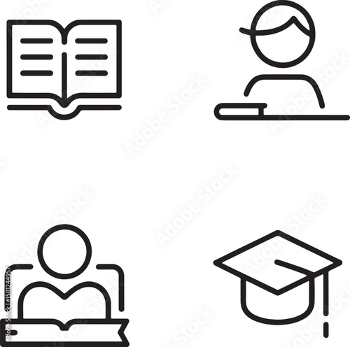 Open book student learning graduation cap icons reading education