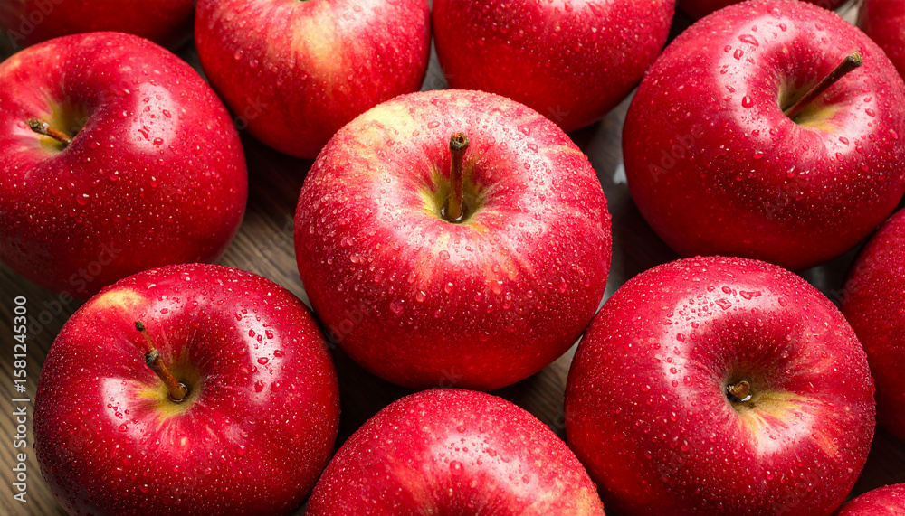 Red apples with water drops. Fresh and tasty fruit. Organic product. Apple background. Red apples with water drops. Fresh and tasty fruit. Organic product. Apple background.