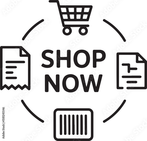 Shopping cart receipt barcode and text vector