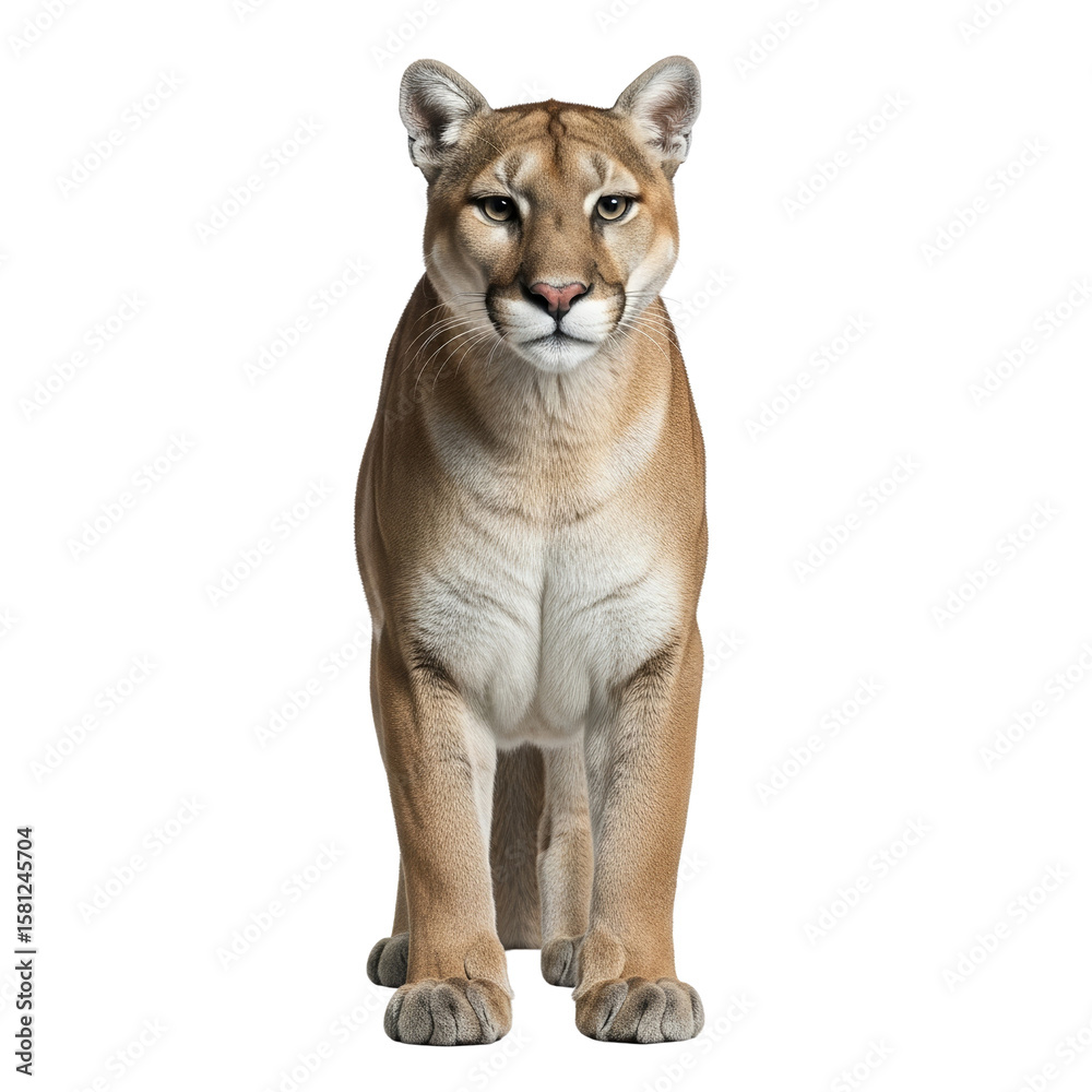 Obraz premium Realistic lioness standing confidently on a transparent background for the design 
