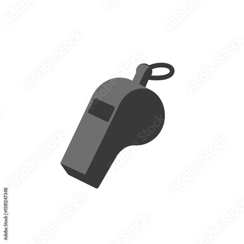 Simple gray whistle illustration, often used by referees or in emergencies, vector.