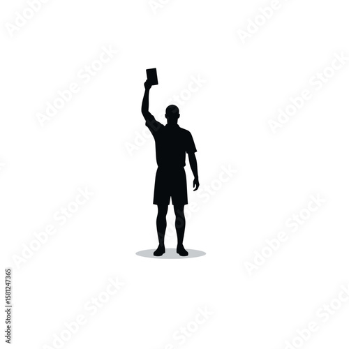 Silhouette of a figure holding up a rectangle. A possible referee shows a penalty to the players, vector.