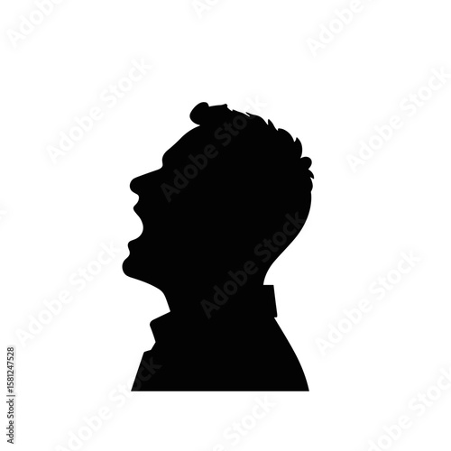 Silhouette of a person yelling or screaming with their head tilted back, vector.