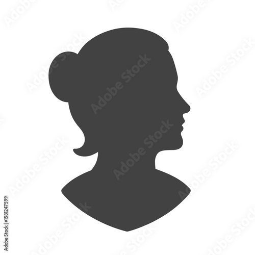 Woman silhouette in profile with her hair up in a , demonstrating elegance and poise, vector.