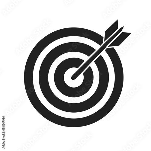 A bullseye with an arrow in the center, representing a precise aim, target achievement, and success, vector.