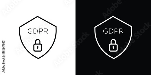 GDPR shield icon. Black illustration isolated for graphic and web design.