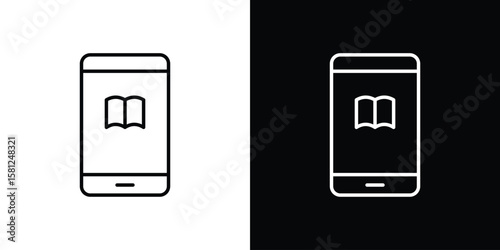 Ebook icon. Black illustration isolated for graphic and web design.