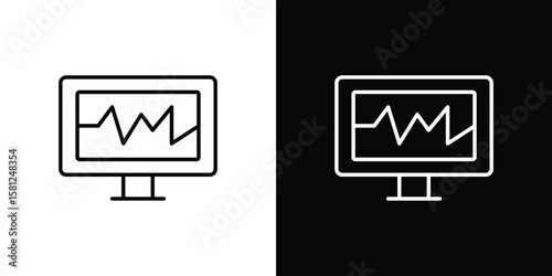 EKG monitor icon. Black illustration isolated for graphic and web design.