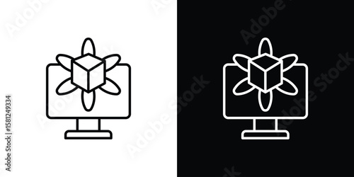 Computer simulation icon. Black illustration isolated for graphic and web design.