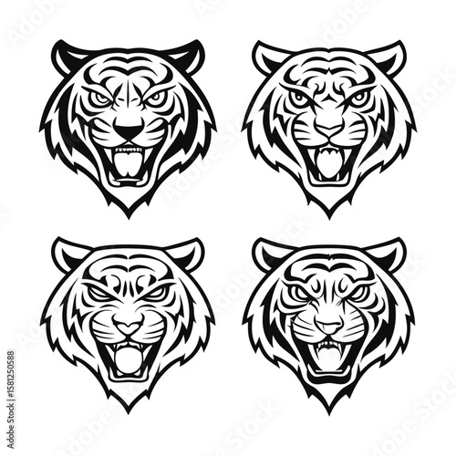 Angry Tiger Face Silhouette Bundle — Tribal, Geometric, Brush, and Line Styles