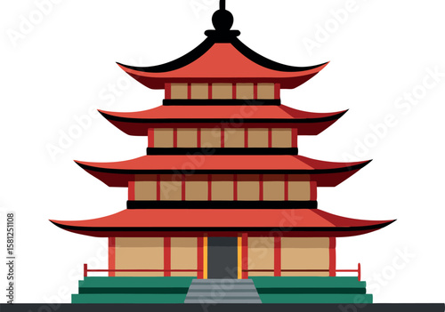 Traditional Japanese Pagoda Silhouette Vector Design on White Background