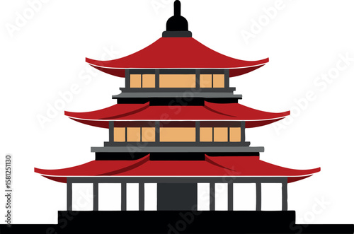 Pagoda Vector Art Japanese Landmark Big Temple Silhouette Illustration