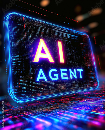 The words AI Agent on a futuristic background symbolizing future agentic autonomy and automation using a chatbot assistant for copilot support through AGI technology for bot assistance