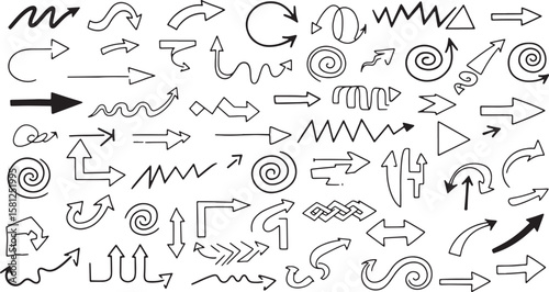 Collection of hand drawn arrow doodles isolated on white background isolated on transparent background silhouette