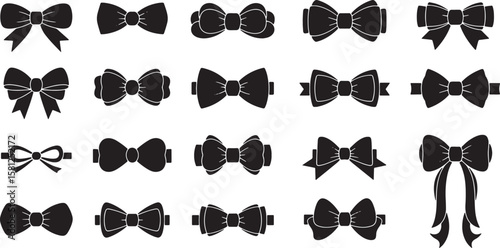 Collection of various black bow tie silhouettes isolated on white background isolated on transparent background