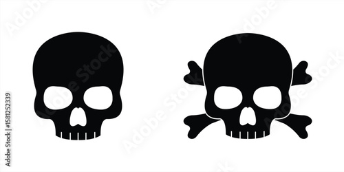 Human skull icon set, isolated on white background, graphic illustration. Anatomy concept, Halloween decoration, icon, design element.