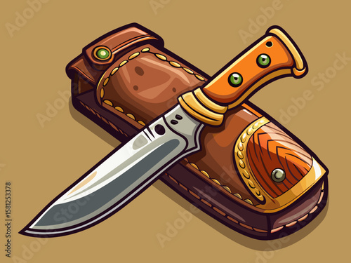 vector of A folding knife with sheath and leather case.