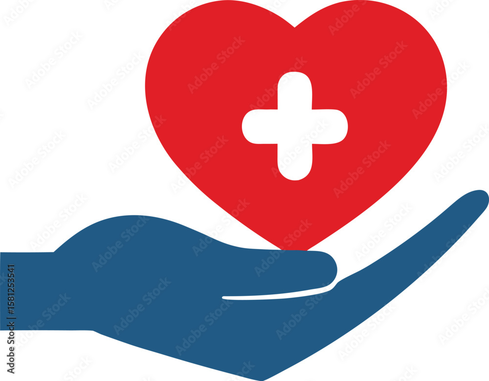 Obraz premium Hand holding a heart and medical cross silhouette