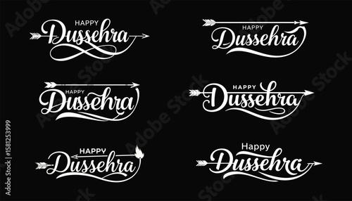 Happy Dussehra Typography Vector Design with Decorative Arrows for Indian Festival .