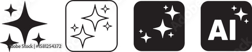 Collection of sparkling star icons and adobe illustrator logo silhouette isolated on white background isolated on transparent background