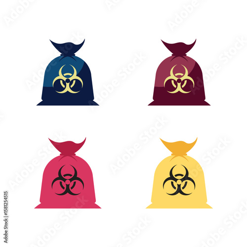 Colorful Biohazard Waste Bags for Medical or Laboratory Disposal on white background