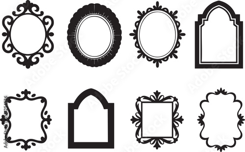 Collection of ornate decorative frames and borders in a classic silhouette style