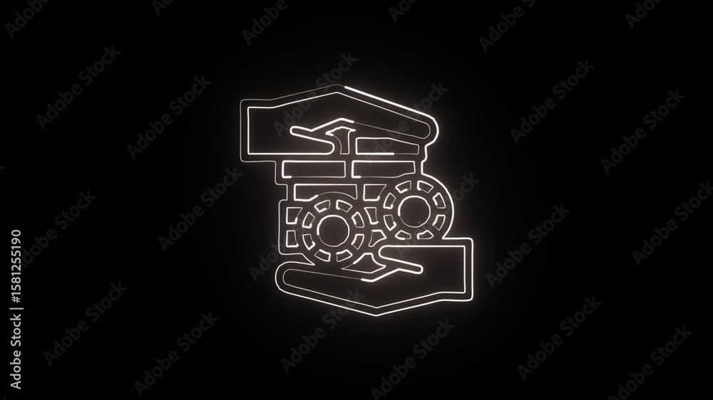 Glowing neon line return icon with loop animation. Refund symbol animation HD video isolated on black background.