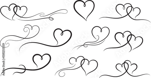 Elegant black heart flourishes and swirls isolated on white background isolated on transparent background silhouette