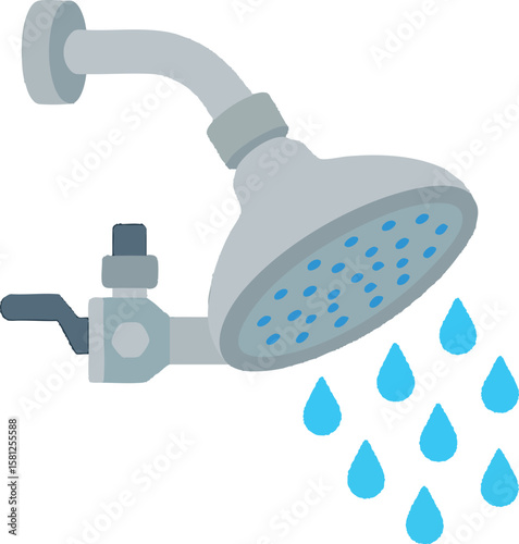 Flat vector water-saving shower head with pressure-reducing valve, isolated on white