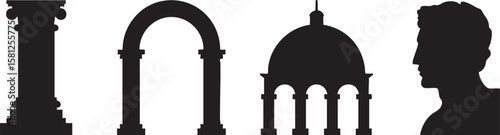 Collection of architectural elements and classical bust silhouette