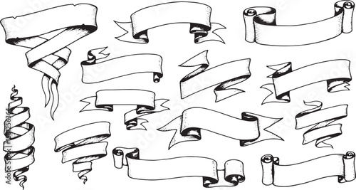Collection of hand drawn vintage banners and ribbons isolated on white background isolated on transparent background silhouette