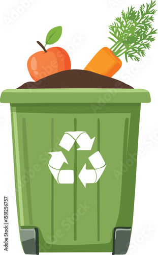 Compost Bin with Apple Core and Carrot Top Eco Illustration
