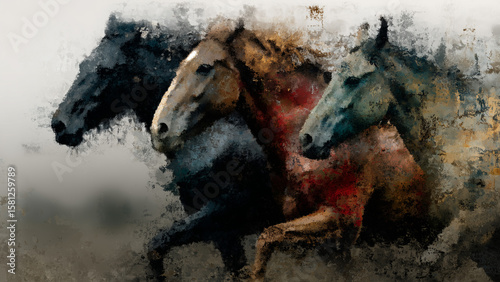 Watercolor Horses Running Through Desert Spirit