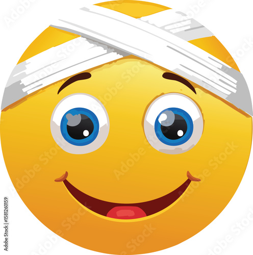 Injured Emoji Face with Bandaged Forehead and Cute Expression