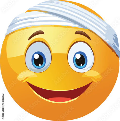Injured Emoji Face with Bandaged Forehead and Cute Expression