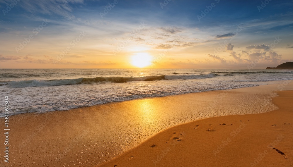 golden beach sunrise capturing beauty of warm calm ocean scene with yellow sunlight on sand footprints and bright skies showcase natural beauties sun kissed glow golden beach sunrise capturing beauty of warm calm ocean scene with yellow sunlight on sand footprints and bright skies showcase natural beauties sun kissed glow