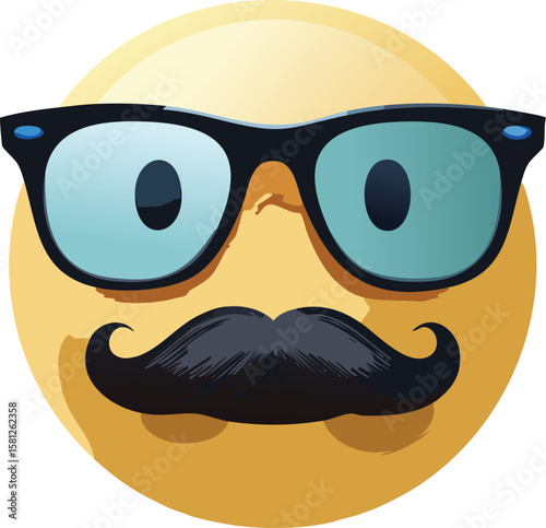 Funny Emoji Face with Mustache and Disguise Glasses Illustration