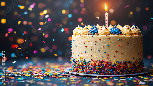 Festive Birthday Cake with Sprinkles and Candle
