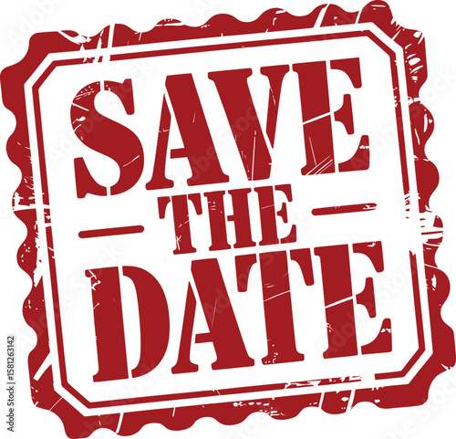 Red save the date stamp with distressed texture for special events