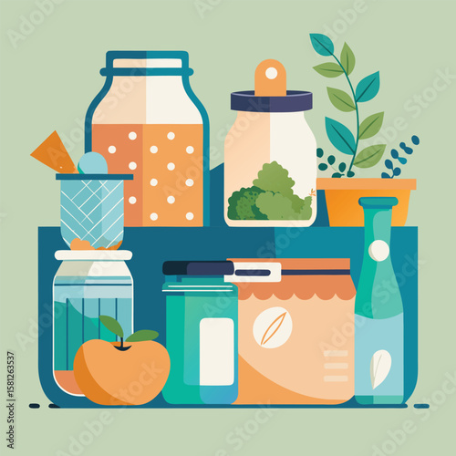 Vector illustration of food preservation and fresh ingredients in a minimalist artistic style.