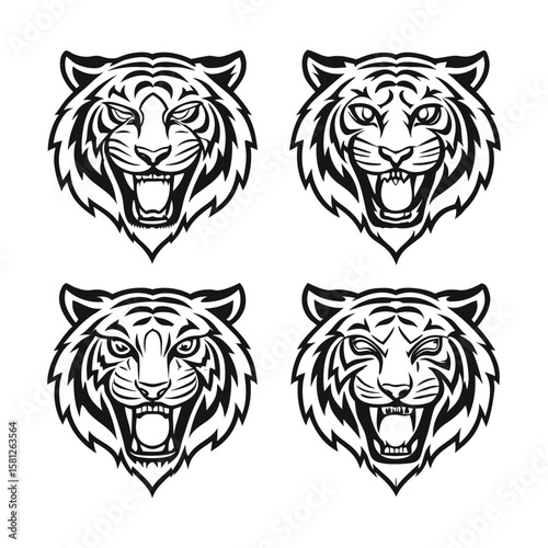 Angry Tiger Side Face Silhouette Bundle — Tribal, Geometric, Brush, and Line Styles