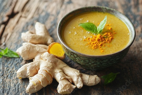 Close Up Vibrant Herbal Drink With Ginger And Turmeric