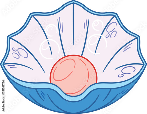 Valuable pearl in shell vector illustration