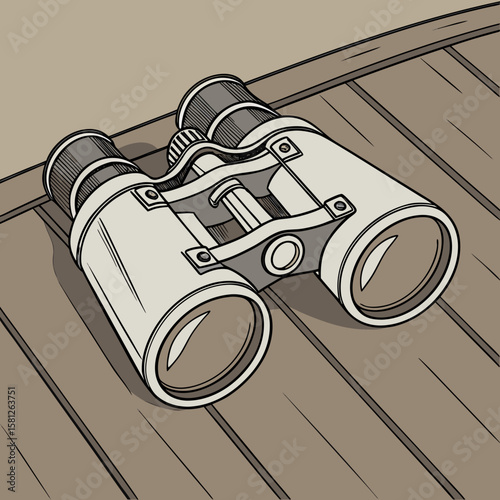vintage binoculars on green background