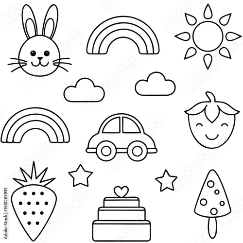 Collection of cute hand drawn doodle elements for childrens designs