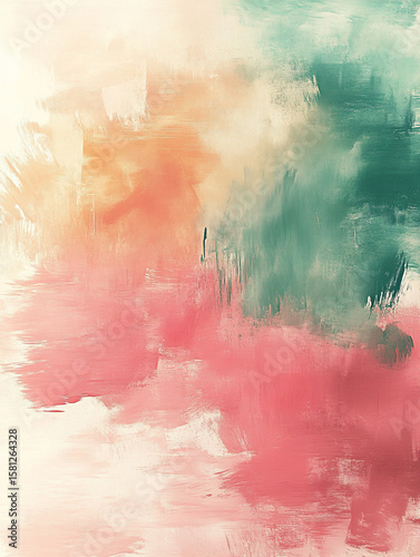 A fluid and harmonious mix of pastel pink and mint green, blending softly with delicate brushstrokes and faint watermarks.